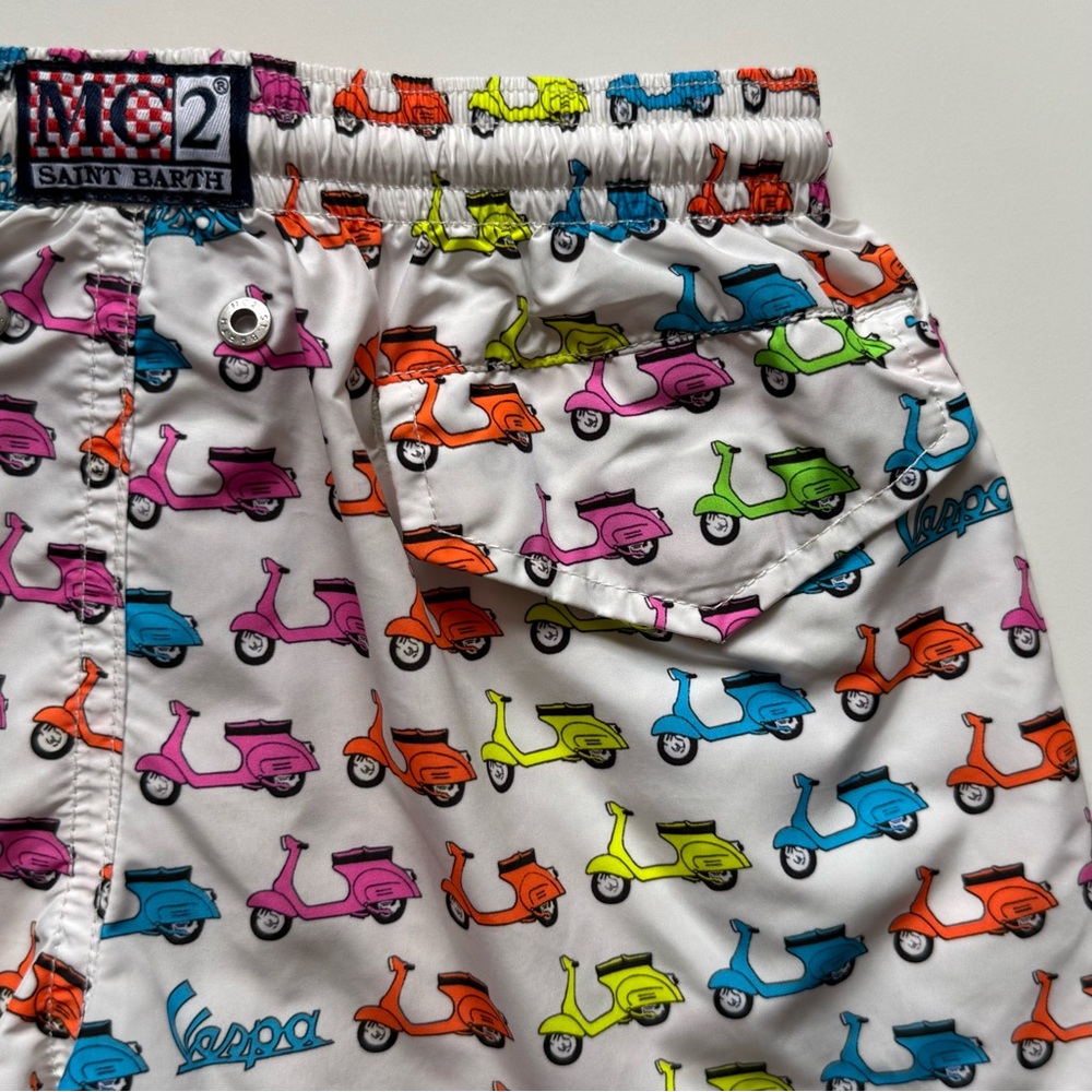 MC2 Saint Barth Boys Lightweight Fabric Swim Shorts Jean Lighting w/ Vespa Print - Picture 7 of 15